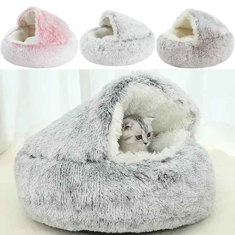 The "Life Desire" Plush Pet Cat Bed round Cat Cushion Cat House 2 in 1 Warm Cats Basket Pet Sleep Bag Kitten Nest Kennel for Small Dog Cats