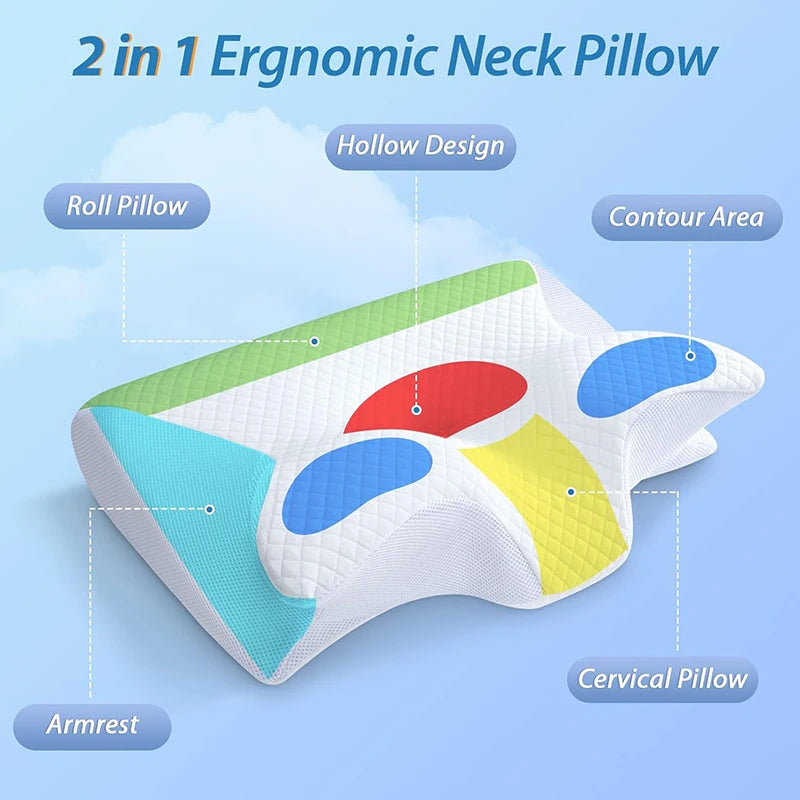 The "Life Desire" Ergonomic Memory Foam Cervical Pillow - Dual Function Orthopedic Contour Support for Neck Pain Relief