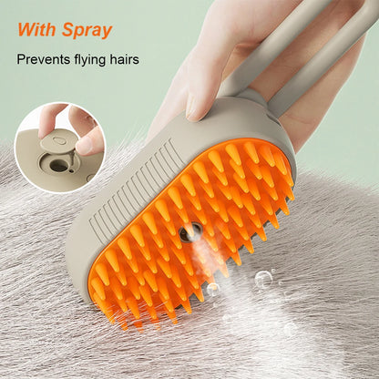 The Life Desire 3 in 1 Pet Electric Steam Brush Cat and Dog Cleaning Spray Massage Grooming Comb Retractable Handle Pet Hair Removal Beautybrush