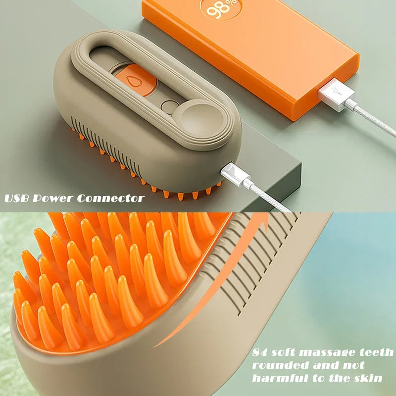 The Life Desire 3 in 1 Pet Electric Steam Brush Cat and Dog Cleaning Spray Massage Grooming Comb Retractable Handle Pet Hair Removal Beautybrush