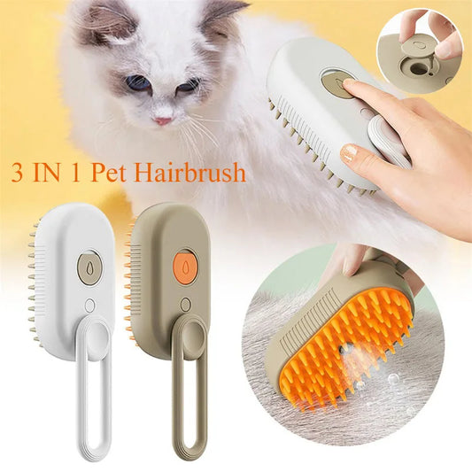 The Life Desire 3 in 1 Pet Electric Steam Brush Cat and Dog Cleaning Spray Massage Grooming Comb Retractable Handle Pet Hair Removal Beautybrush