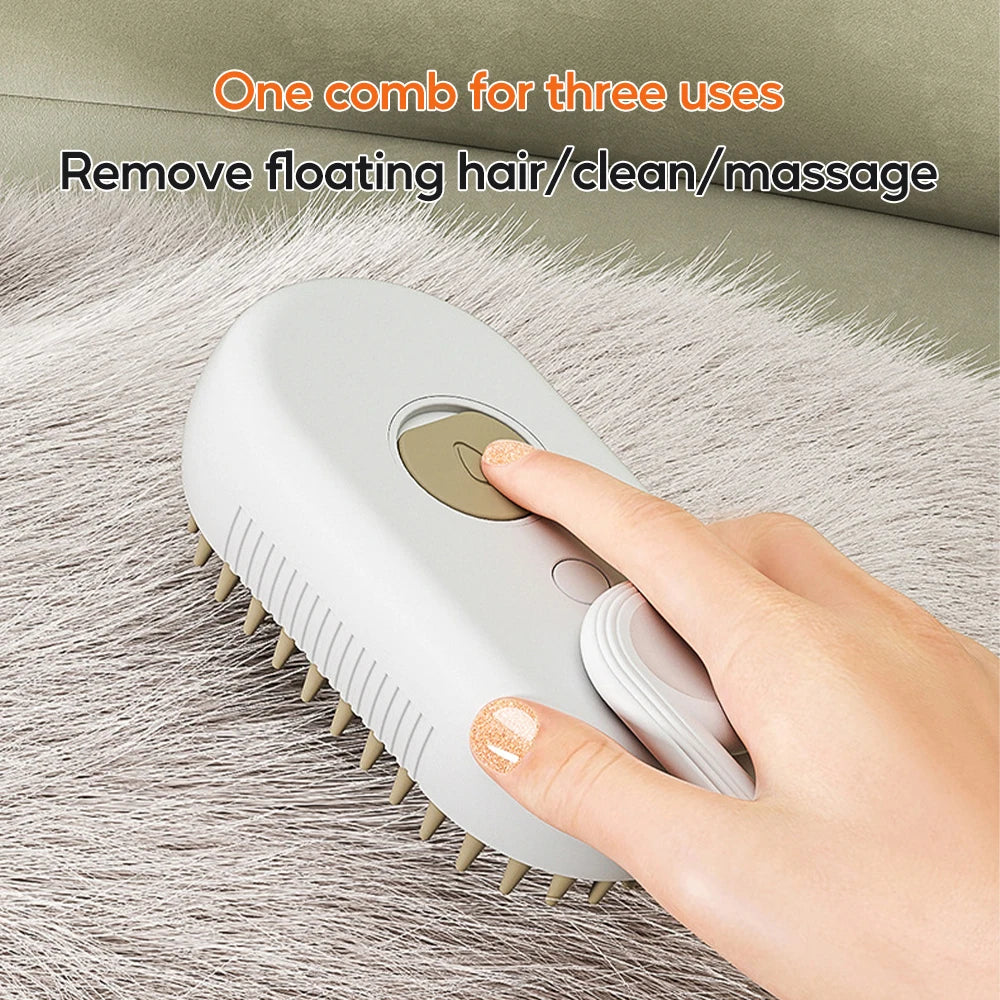 The Life Desire 3 in 1 Pet Electric Steam Brush Cat and Dog Cleaning Spray Massage Grooming Comb Retractable Handle Pet Hair Removal Beautybrush